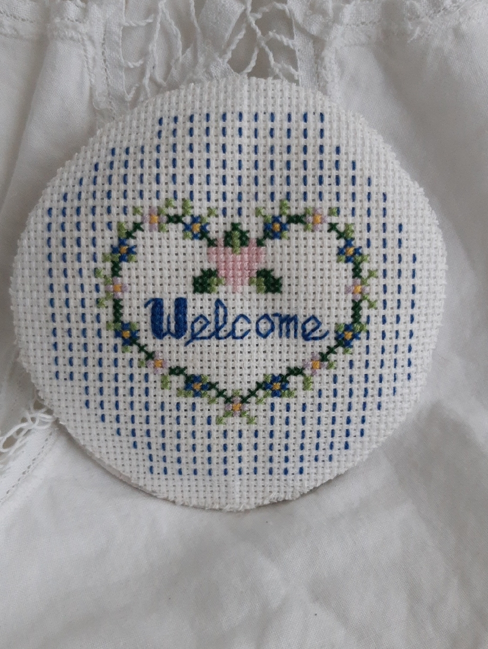 Welcome Heart Floral Cross Stitch Accent